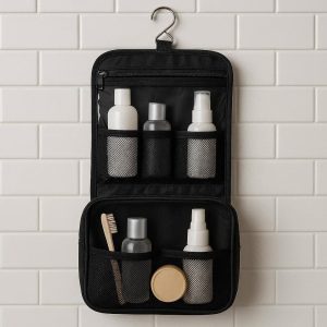 Hanging Travel Toiletry Bag with Hook for Easy Access in Bathrooms