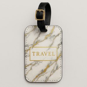 Elegant Marble Pattern PU Leather Luggage Tag with Gold Foil Stamping